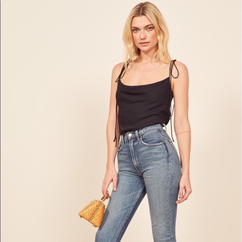 NWOT Reformation Leah Cowl Neck Black Top